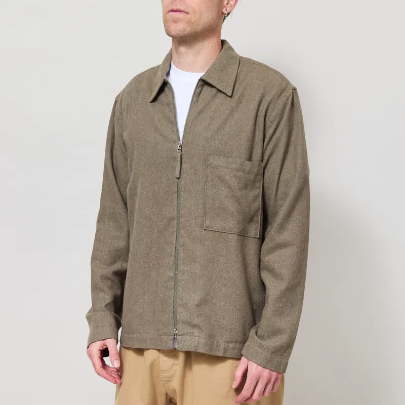 Universal Works Zip Shirt Olive Monty Cot Tencel