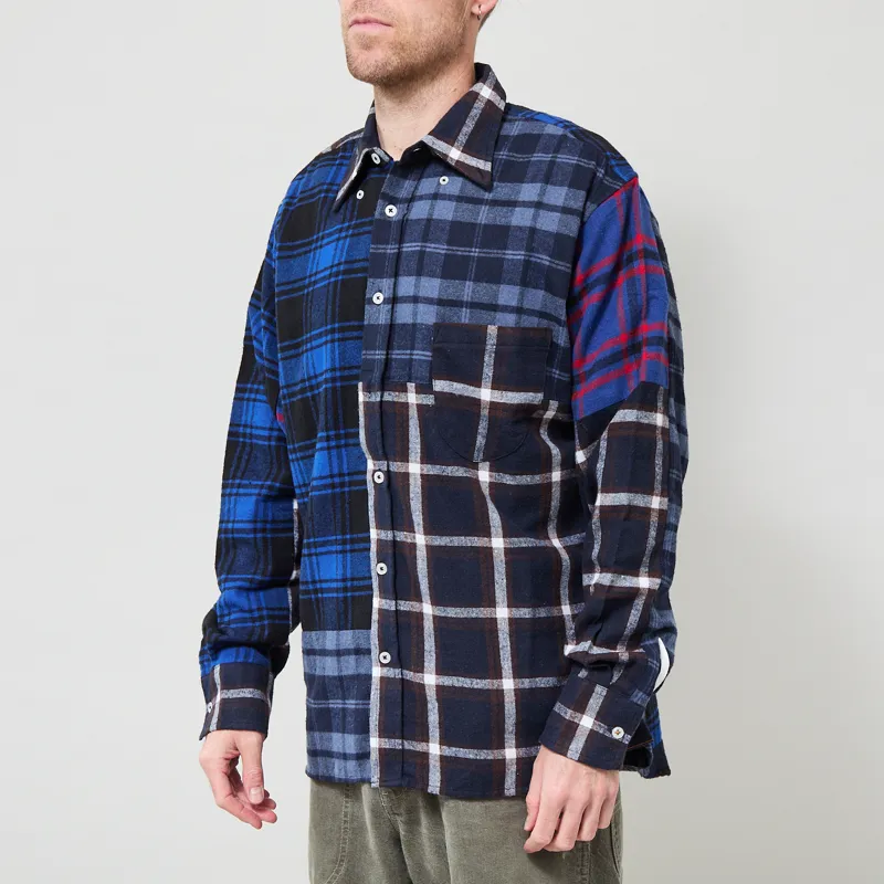 Universal Works Lazy Day Shirt Patchwork Checks Blue-1