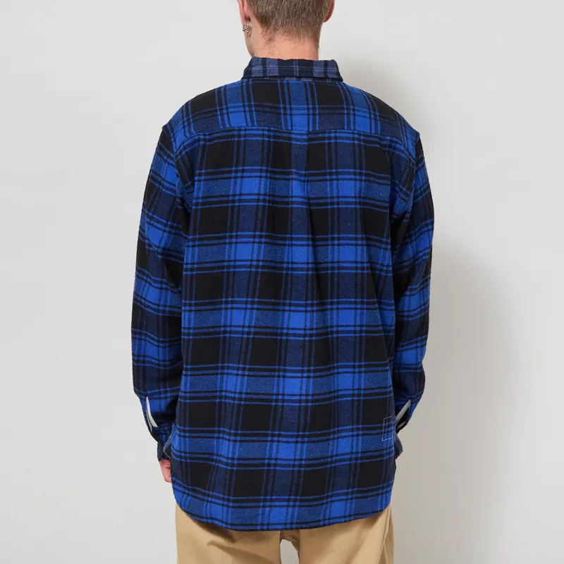 Universal Works Lazy Day Shirt Brush Panel Check 1 Navy Blue-2