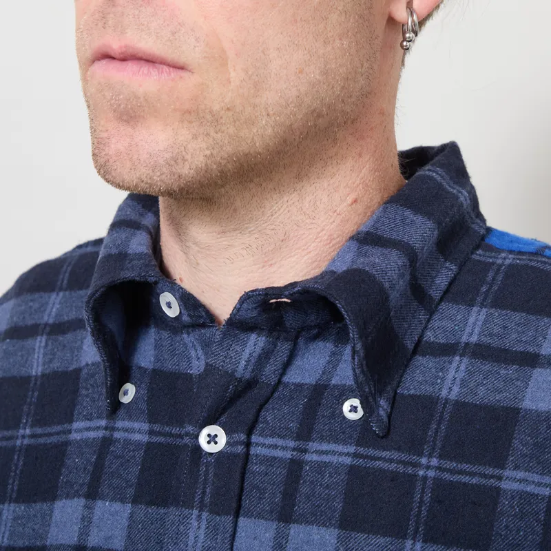 Universal Works Lazy Day Shirt Brush Panel Check 1 Navy Blue-3