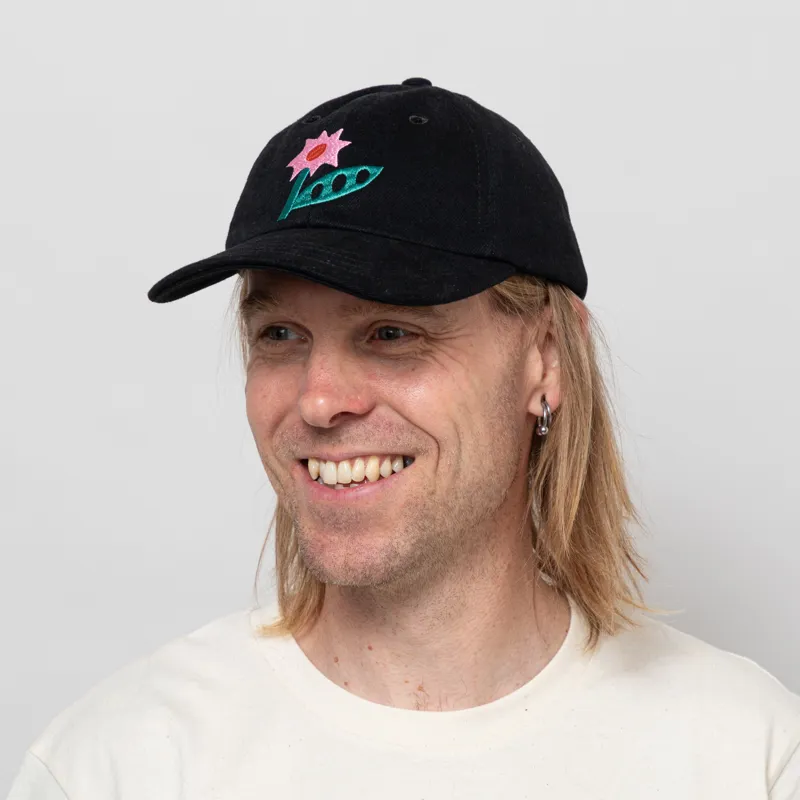 Olow Six Panel Flower Cap Black