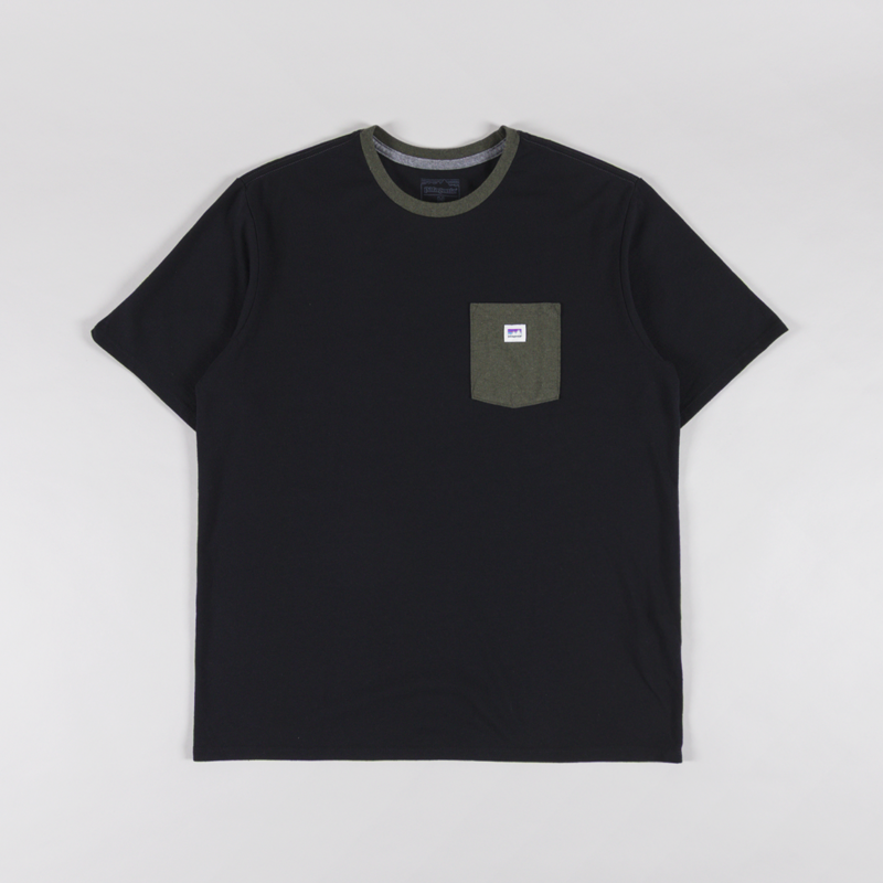 Patagonia Shop Sticker Pocket Responsibili-Tee Black Basin Green
