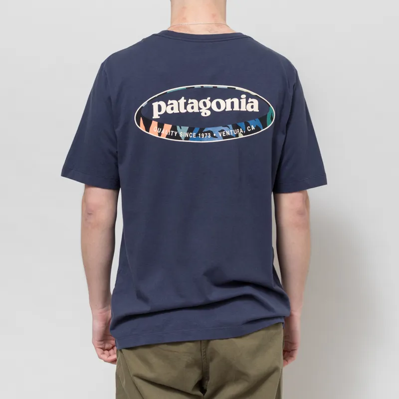 Patagonia 95 Oval Logo T Shirt New Navy Kaleido