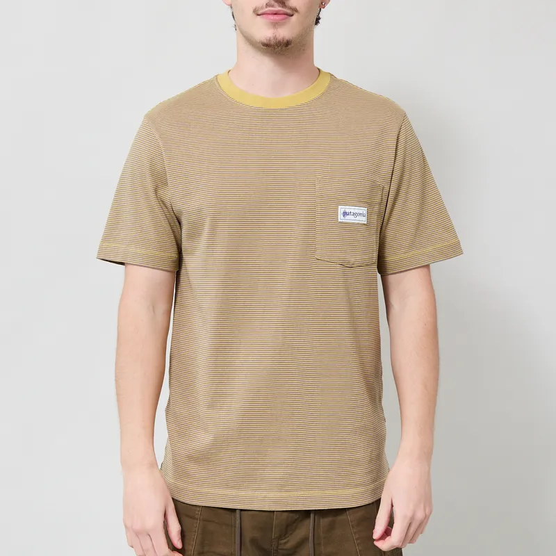 Patagonia Midweight Hut Tripper Label Pocket T Shirt Micro Lynx Tan