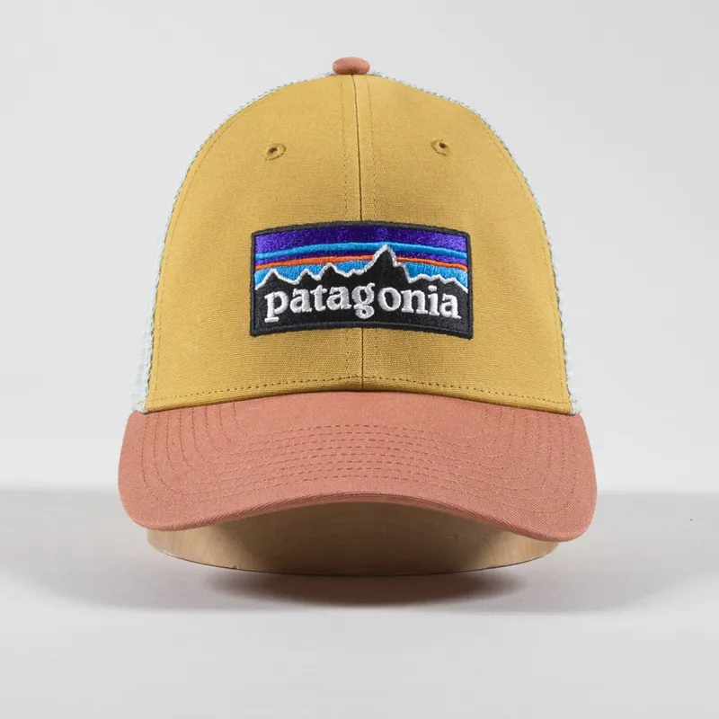 Patagonia Mens P 6 Logo Trucker Hat Cap Pufferfish Gold Orange