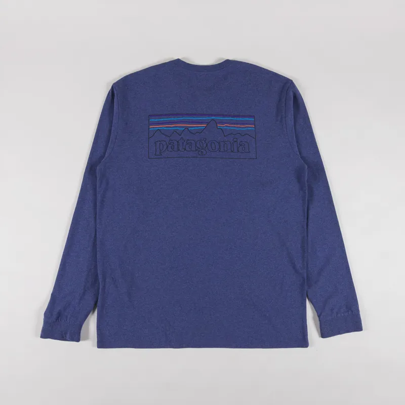 Patagonia Long Sleeve P-6 Logo Responsibili-Tee P6 Outline Current Blue
