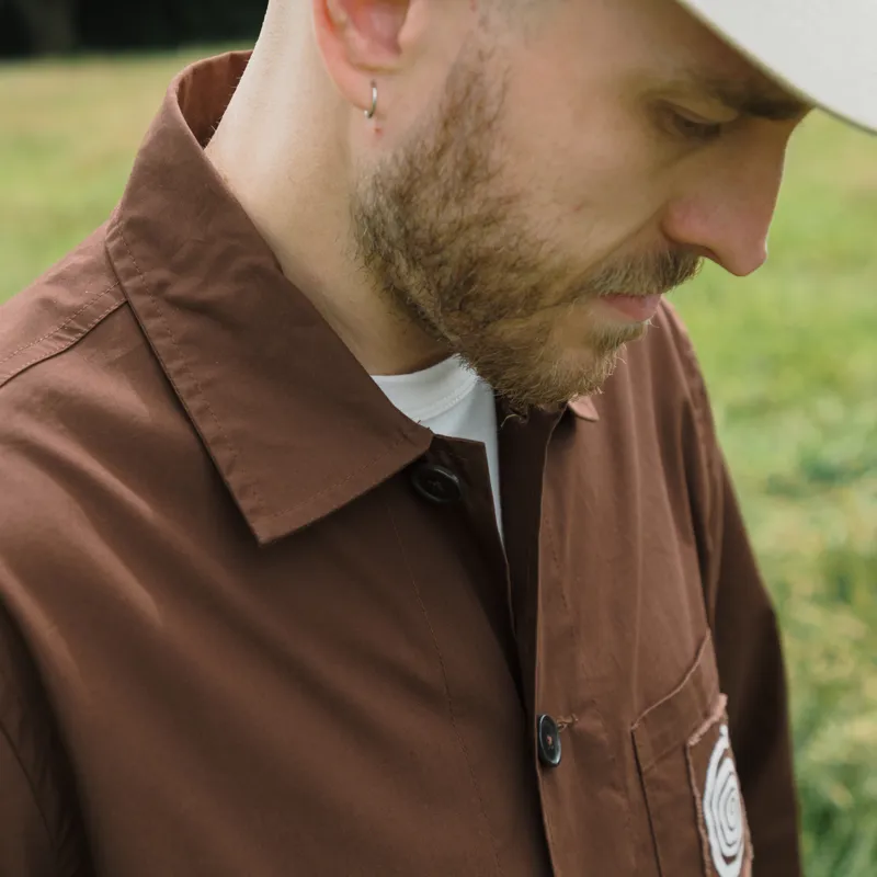 Universal Works x Working Class Heroes Bakers Overshirt Brown Peached Poplin-3