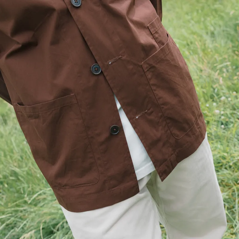 Universal Works x Working Class Heroes Bakers Overshirt Brown Peached Poplin-4
