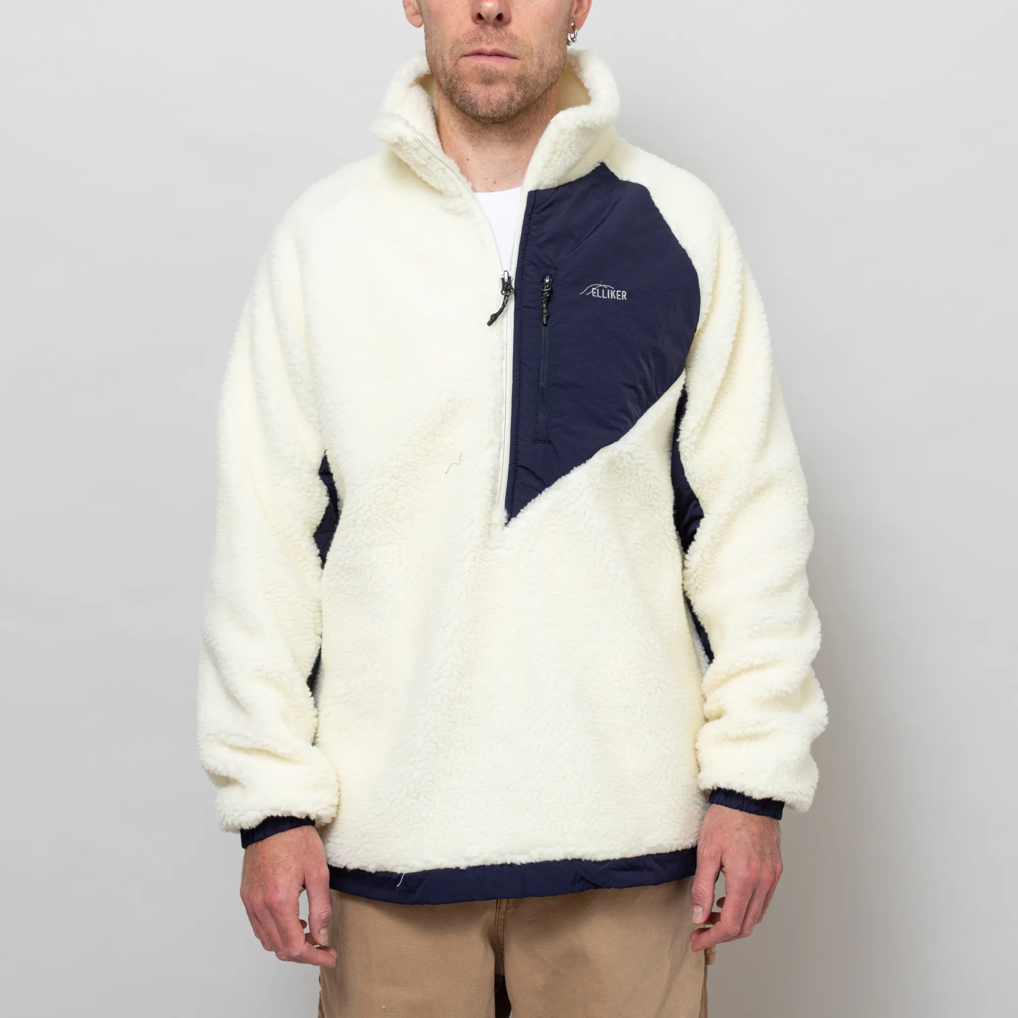 Sike Padding Elliker Mens Sike Fleece Pullover Jacket Blue Cream