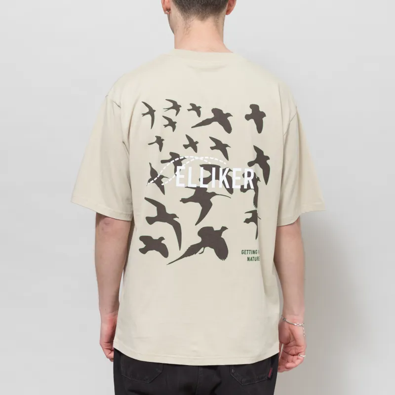 Elliker Rill Birds Print T Shirt Beige