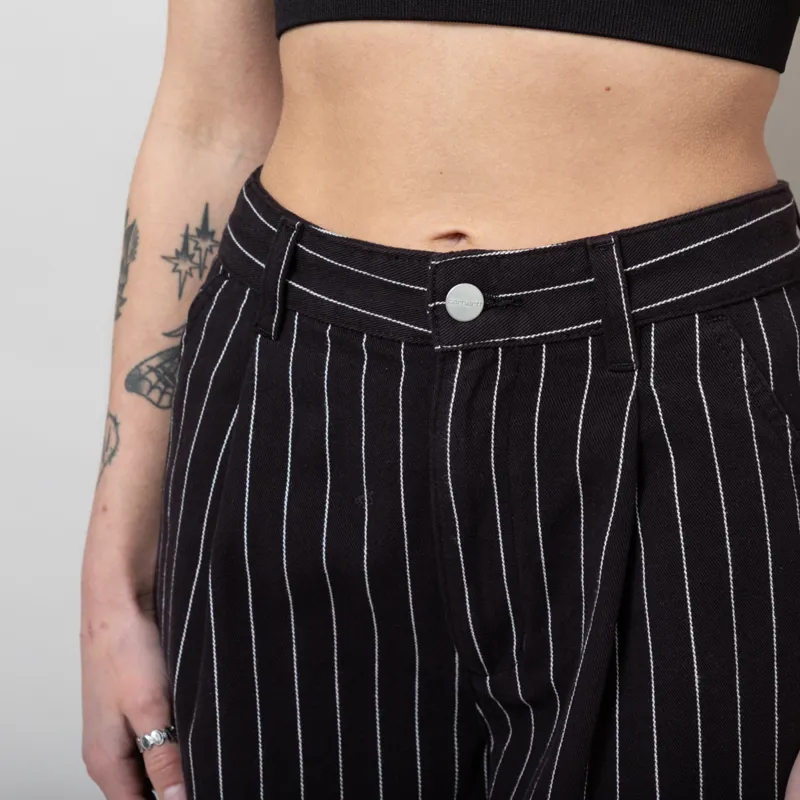 Carhartt WIP Womens Hendry Pants Seaton Stripe Black Wax Rinsed-7