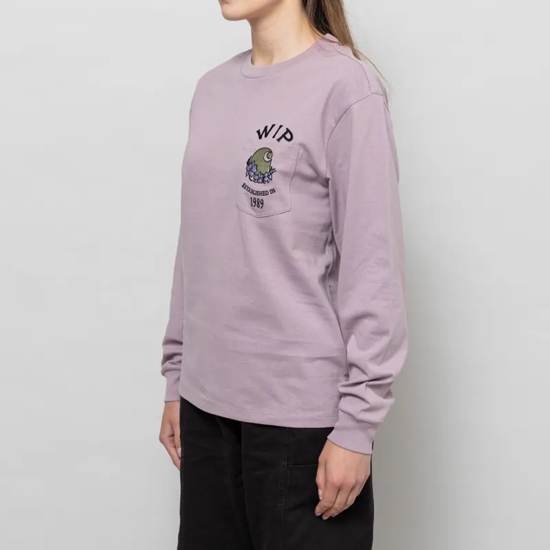Carhartt WIP Womens Long Sleeve Pocket Jubilee T Shirt Pink Fog-1