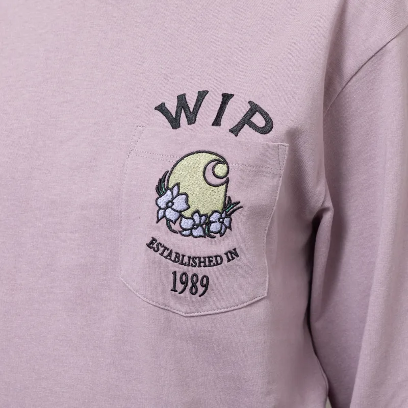 Carhartt WIP Womens Long Sleeve Pocket Jubilee T Shirt Pink Fog-5