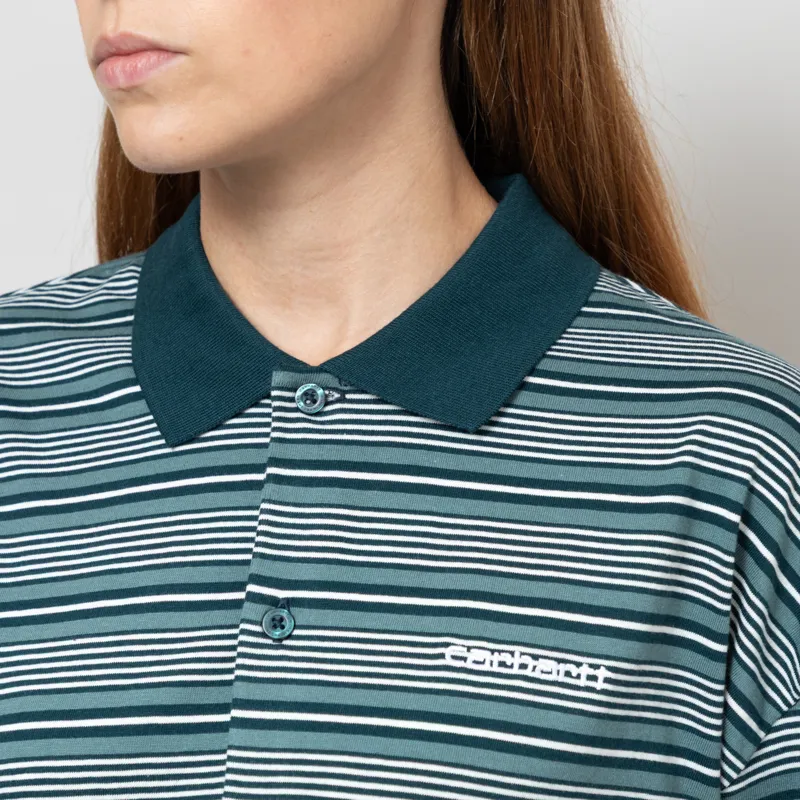 Carhartt WIP Womens Long Sleeve Largo Polo Shirt Deep Lagoon-5