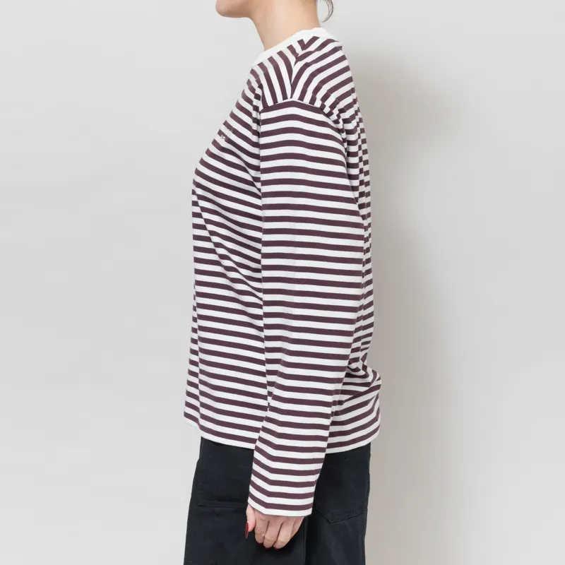 Carhartt WIP Womens Long Sleeve Ezra T Shirt Striped Cozy Purple Wax-2