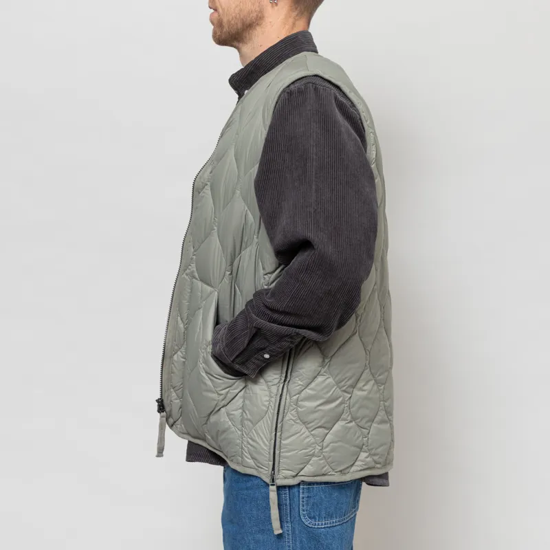 Taion Military V-Neck W-Zip Down Vest Dark Sage Green-2