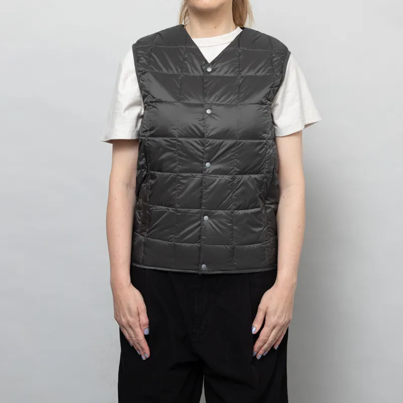 Taion Womens V Neck Button Down Vest Dark Charcoal