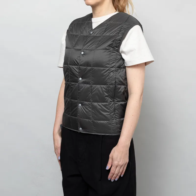 Taion Womens V Neck Button Down Vest Dark Charcoal-1
