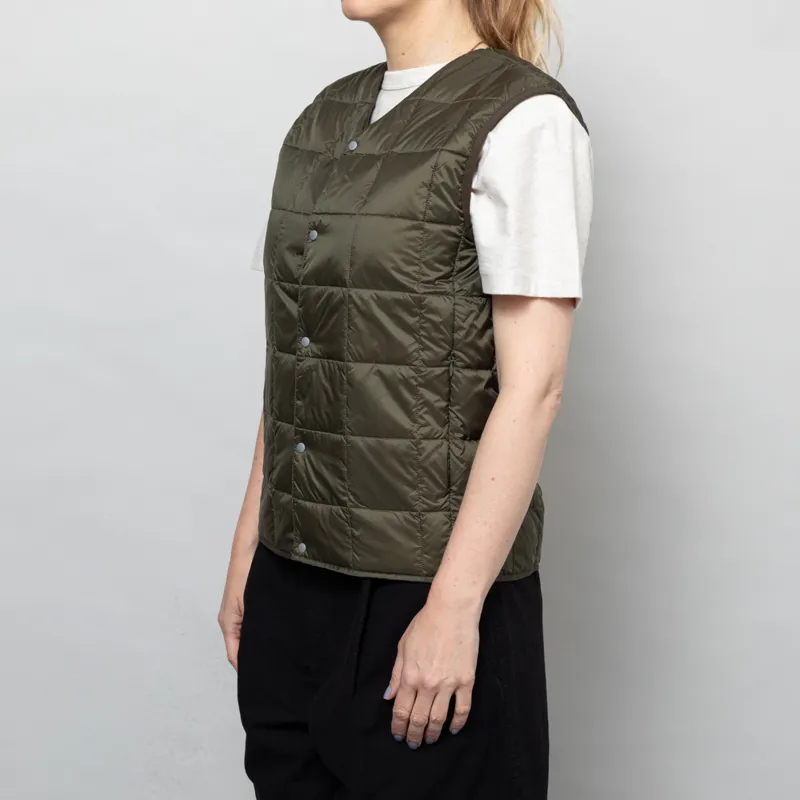 Taion Womens V Neck Button Down Vest Dark Olive-2