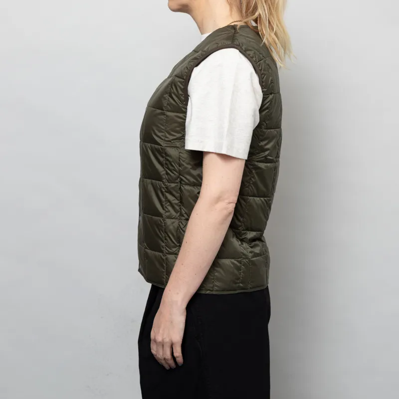 Taion Womens V Neck Button Down Vest Dark Olive-3