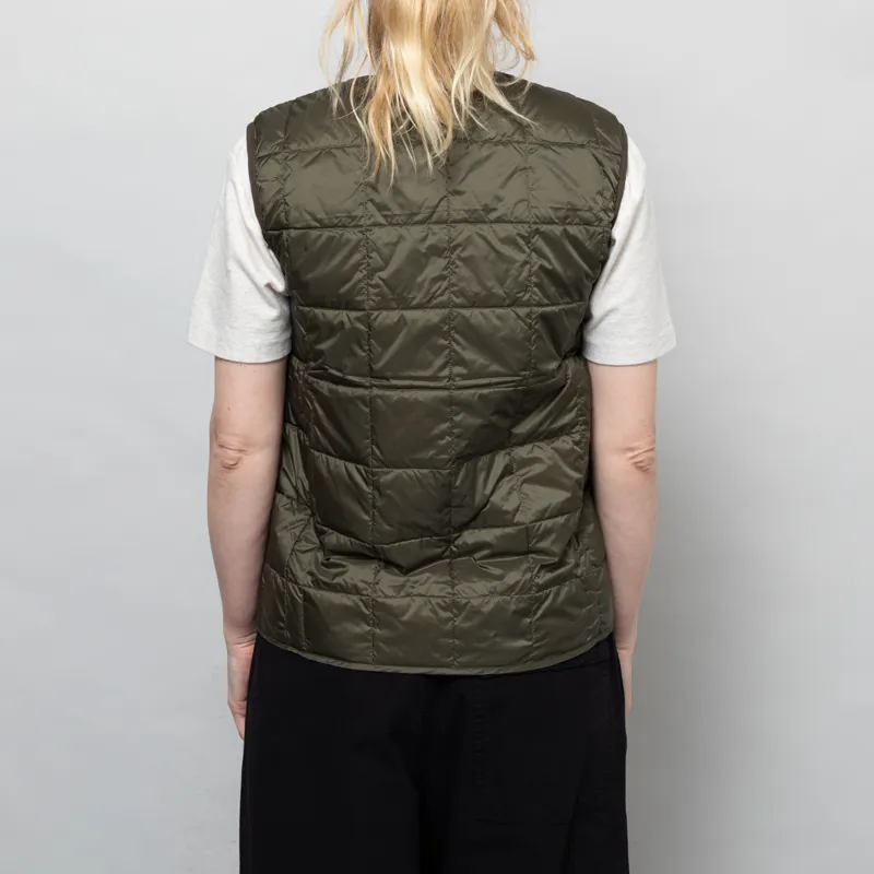Taion Womens V Neck Button Down Vest Dark Olive-4
