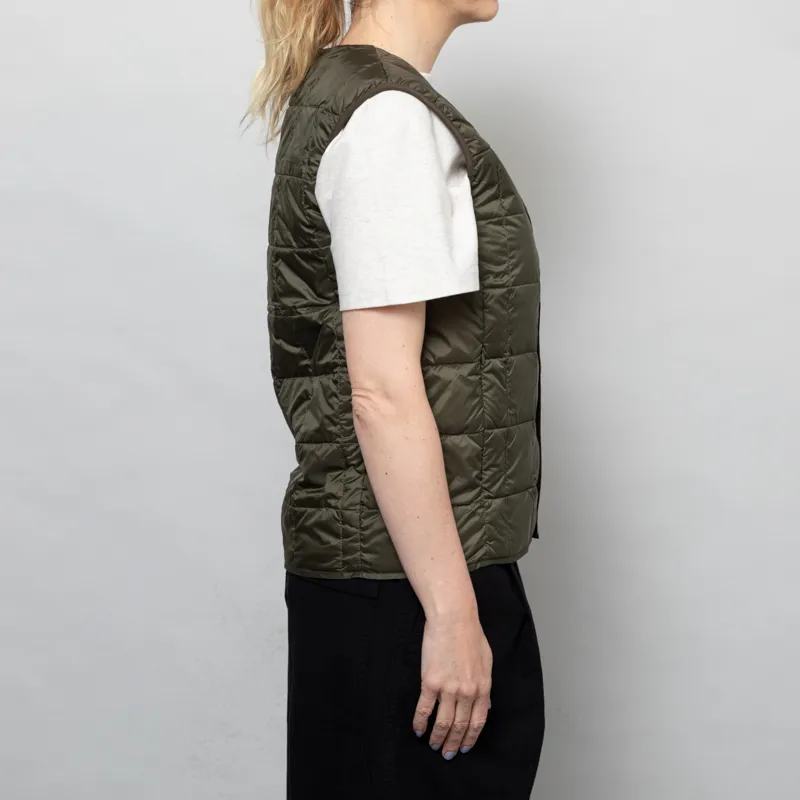 Taion Womens V Neck Button Down Vest Dark Olive-5