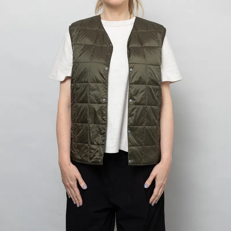 Taion Womens V Neck Button Down Vest Dark Olive-1