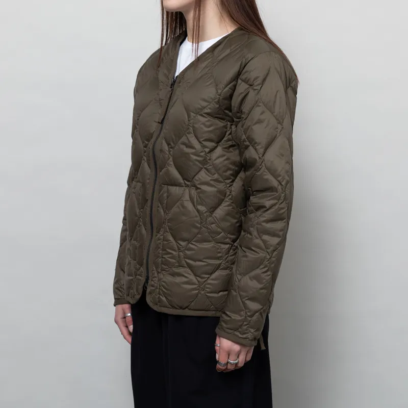 Taion Womens Military V Neck Zip Down Jacket Dark Olive-1