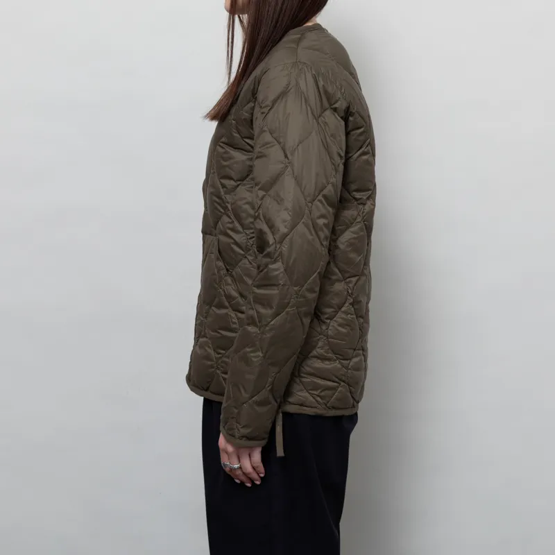 Taion Womens Military V Neck Zip Down Jacket Dark Olive-2