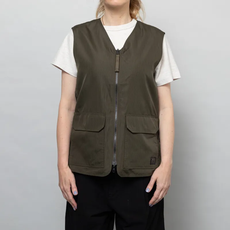 Taion Womens Non Down Military Reversible V Neck Vest Dark Olive