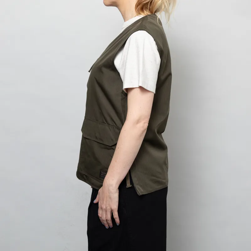 Taion Womens Non Down Military Reversible V Neck Vest Dark Olive-2