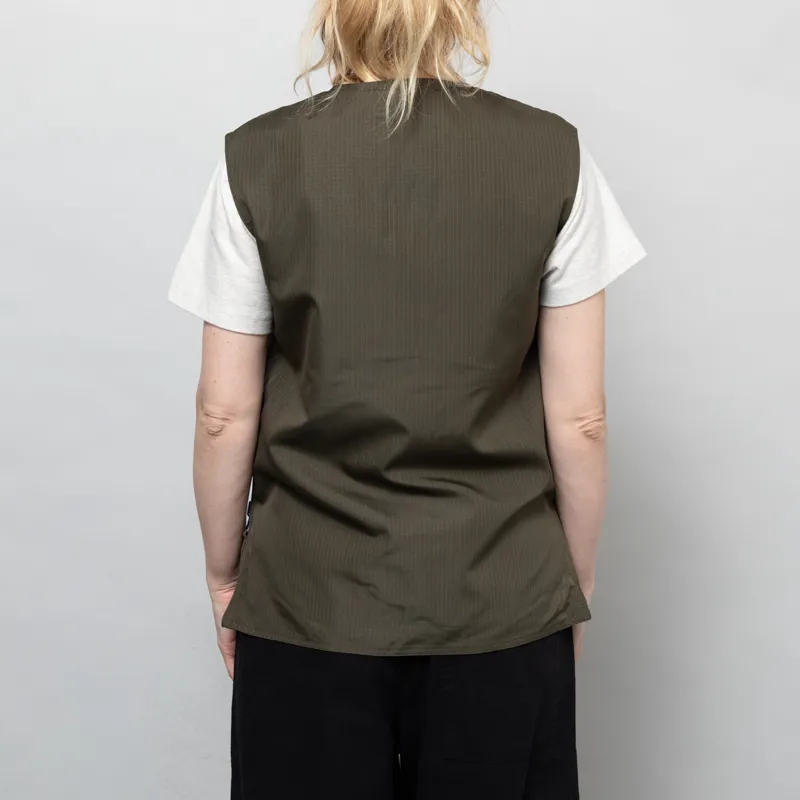 Taion Womens Non Down Military Reversible V Neck Vest Dark Olive-3