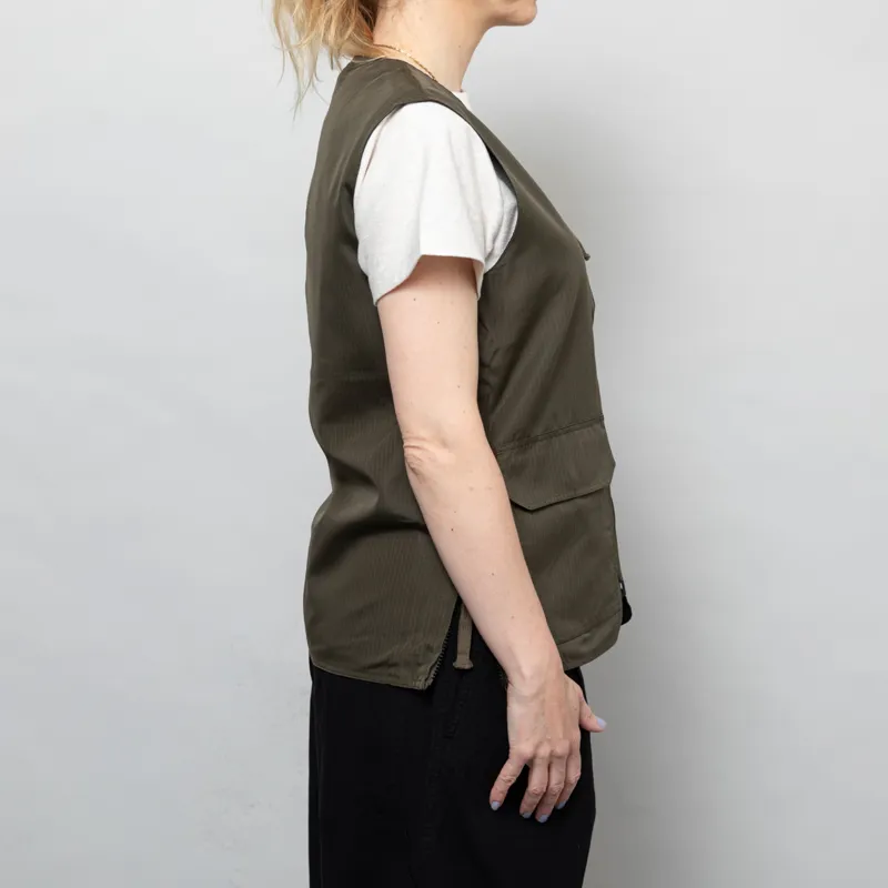 Taion Womens Non Down Military Reversible V Neck Vest Dark Olive-4