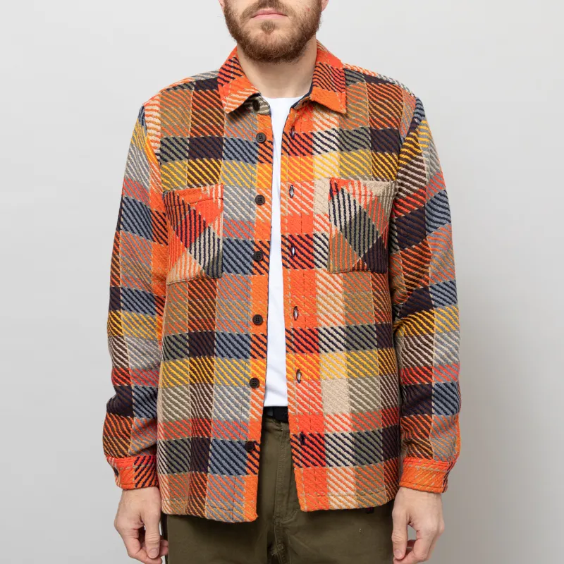 Wax London Whiting Overshirt Orange Multi Pike Check-1