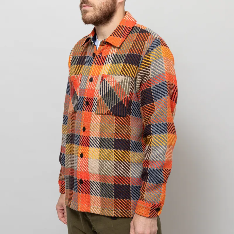 Wax London Whiting Overshirt Orange Multi Pike Check-2