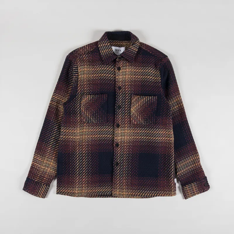 Wax London Whiting Overshirt Windowpane Check Navy Caramel