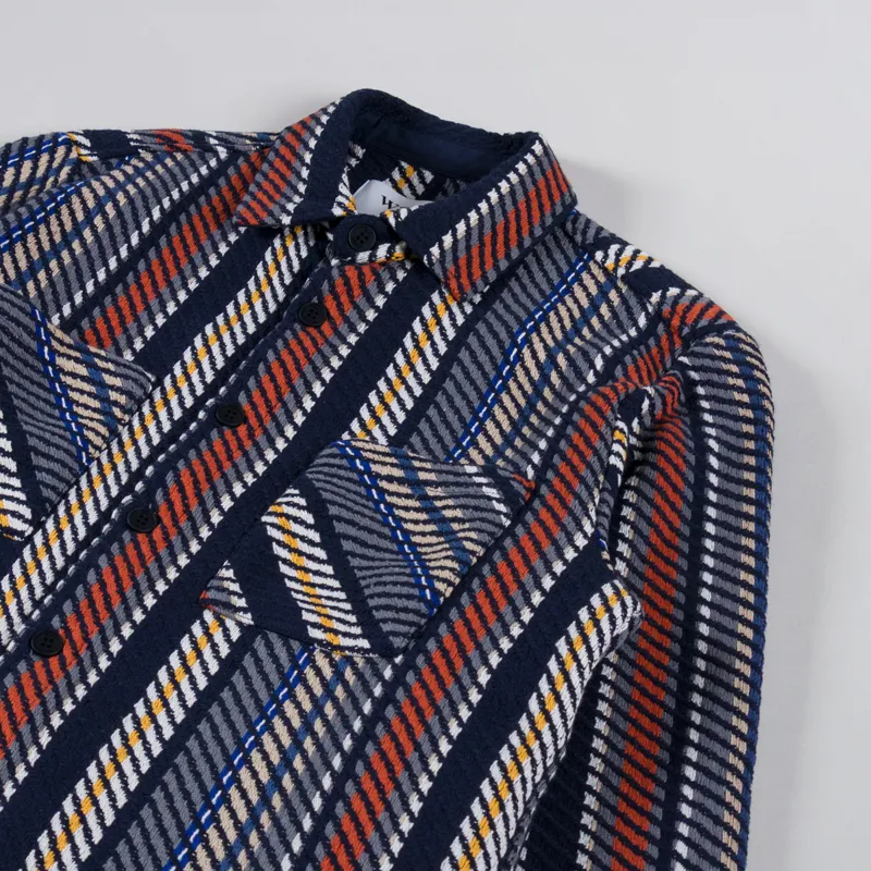 Wax London Whiting Overshirt Vertical Stripe Navy Orange-2