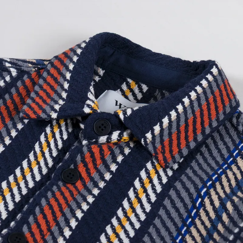 Wax London Whiting Overshirt Vertical Stripe Navy Orange-4