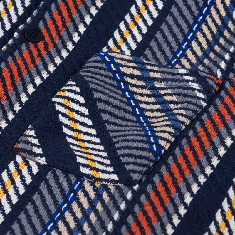 Wax London Whiting Overshirt Vertical Stripe Navy Orange-6