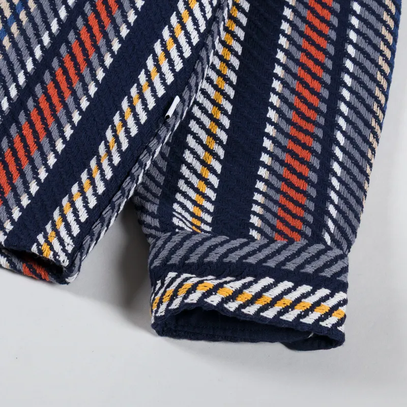 Wax London Whiting Overshirt Vertical Stripe Navy Orange-9