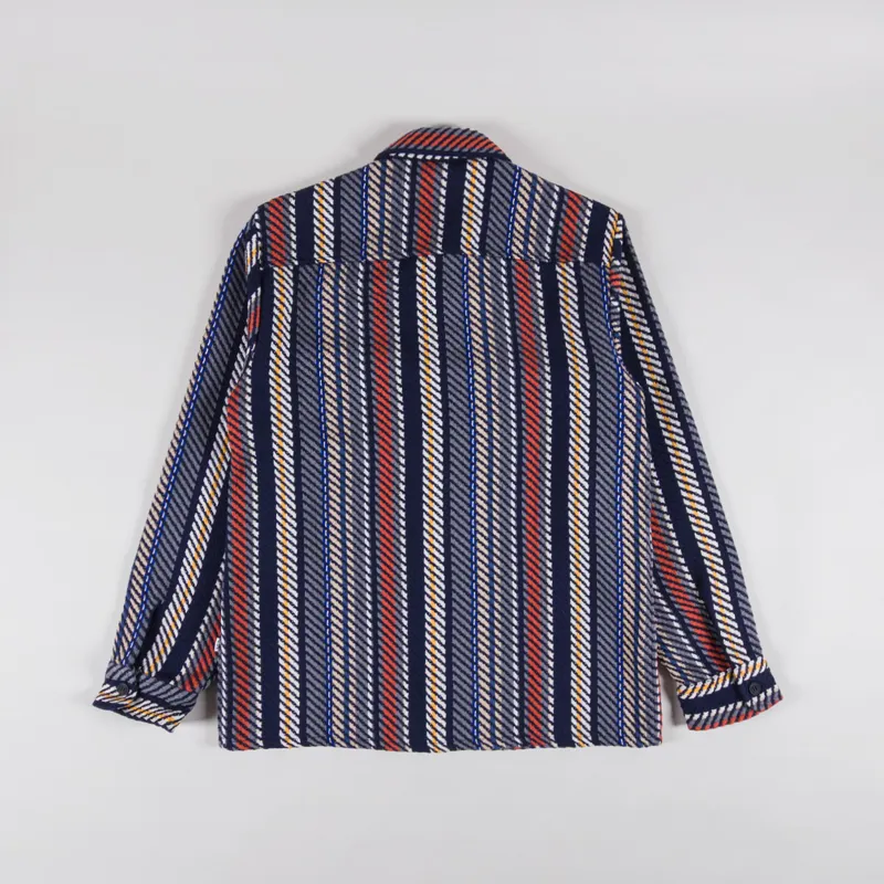 Wax London Whiting Overshirt Vertical Stripe Navy Orange-1