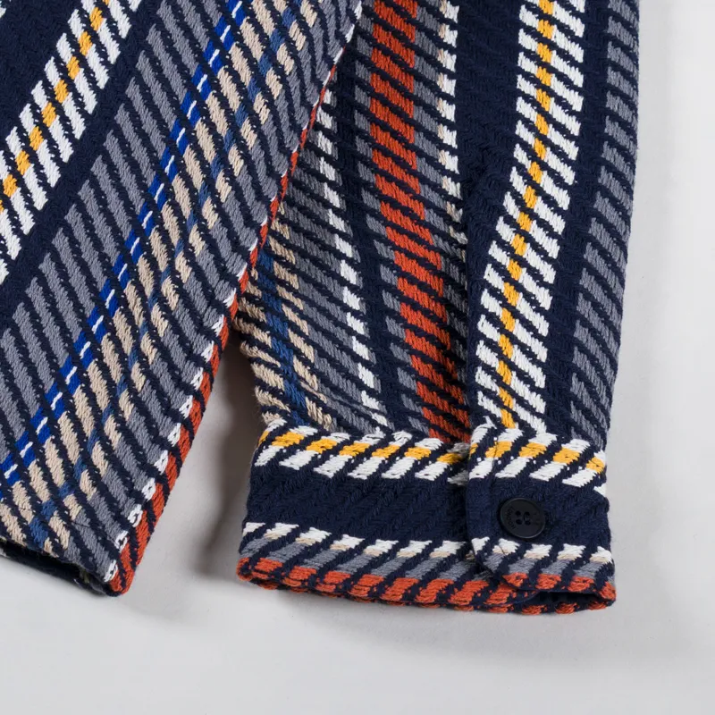 Wax London Whiting Overshirt Vertical Stripe Navy Orange-10