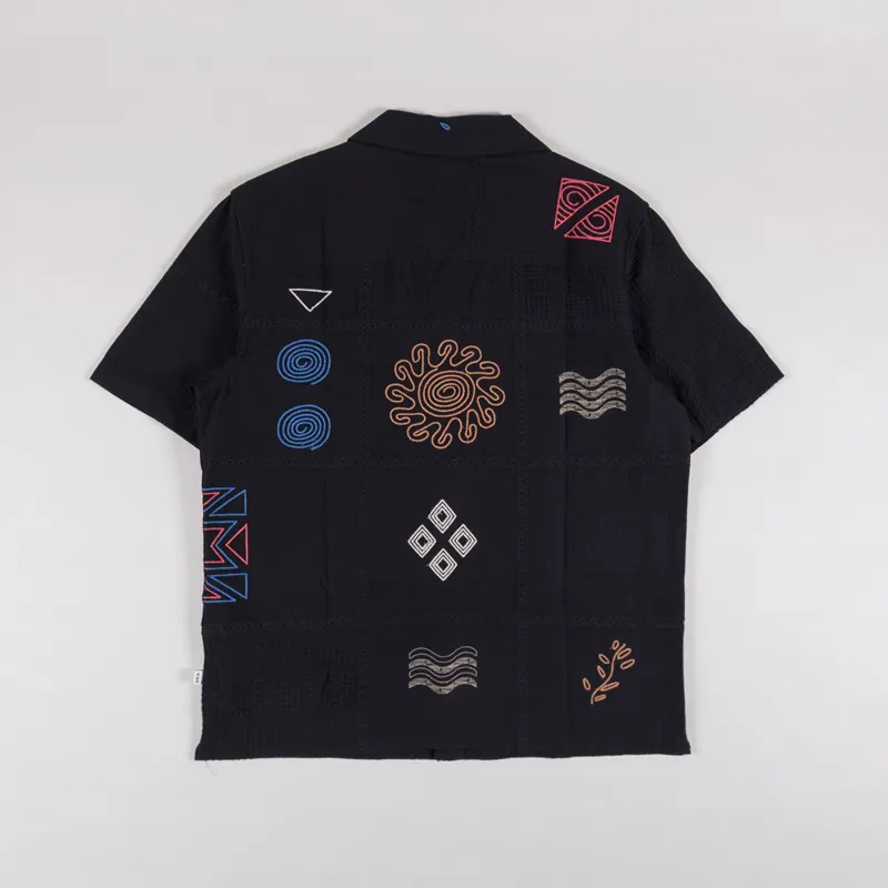 Wax London Didcot Shirt Doodle Embroidered Navy-1