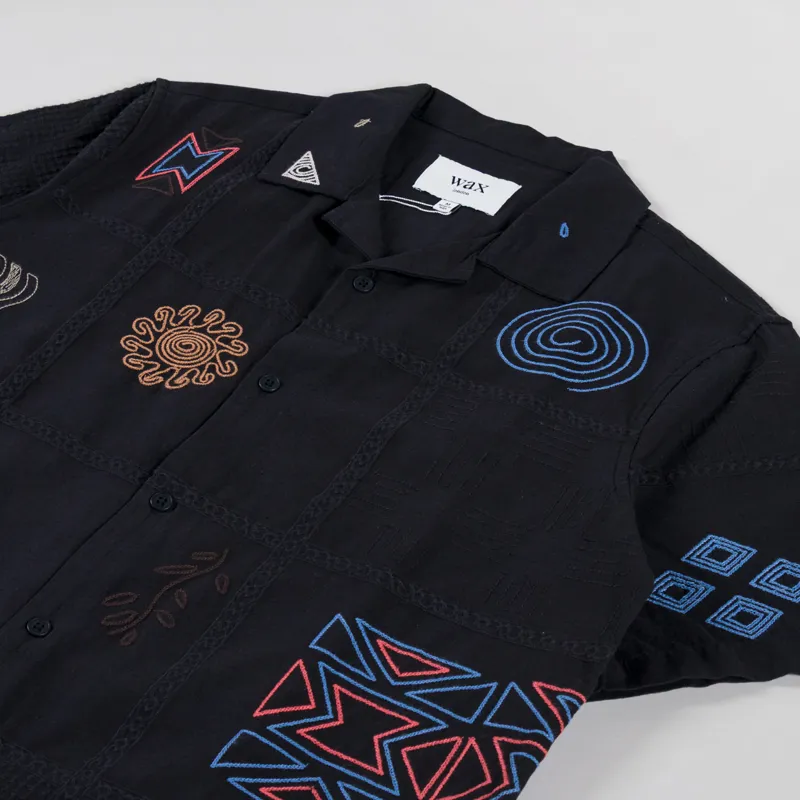 Wax London Didcot Shirt Doodle Embroidered Navy-2