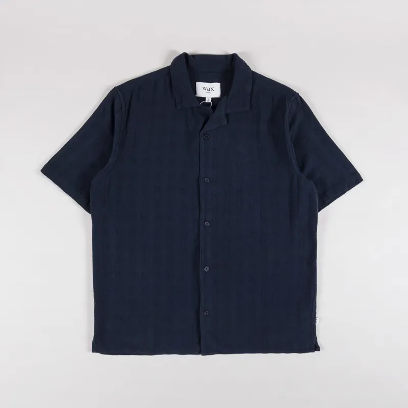 Wax London Didcot Shirt Open Weave Grid Navy