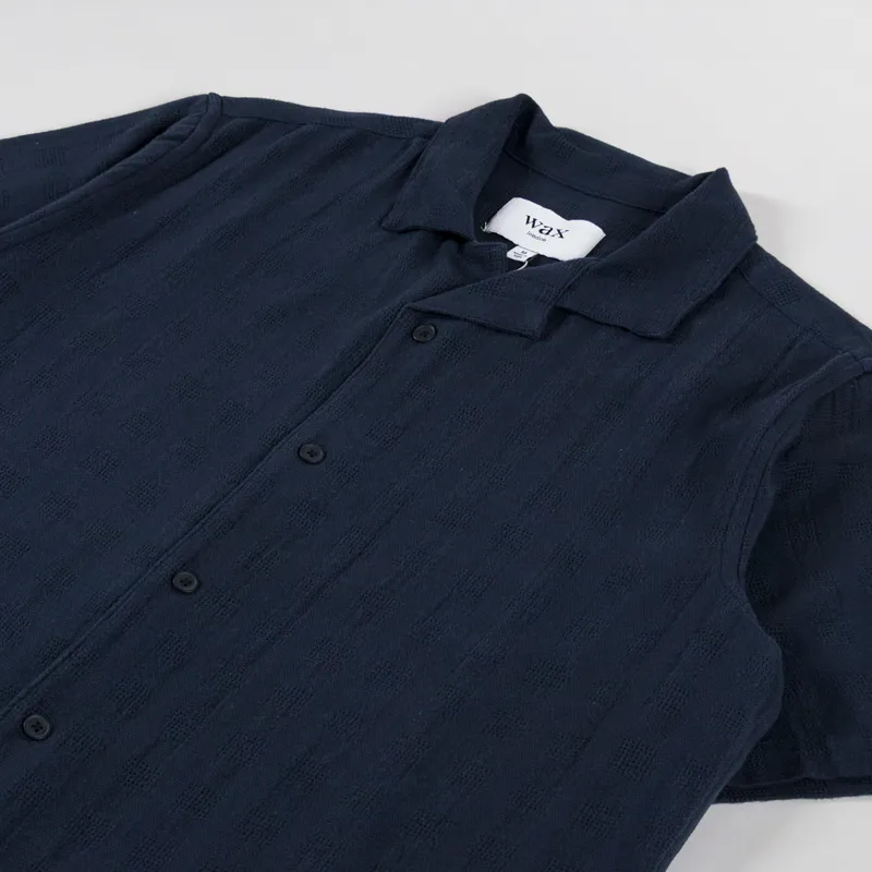 Wax London Didcot Shirt Open Weave Grid Navy-1