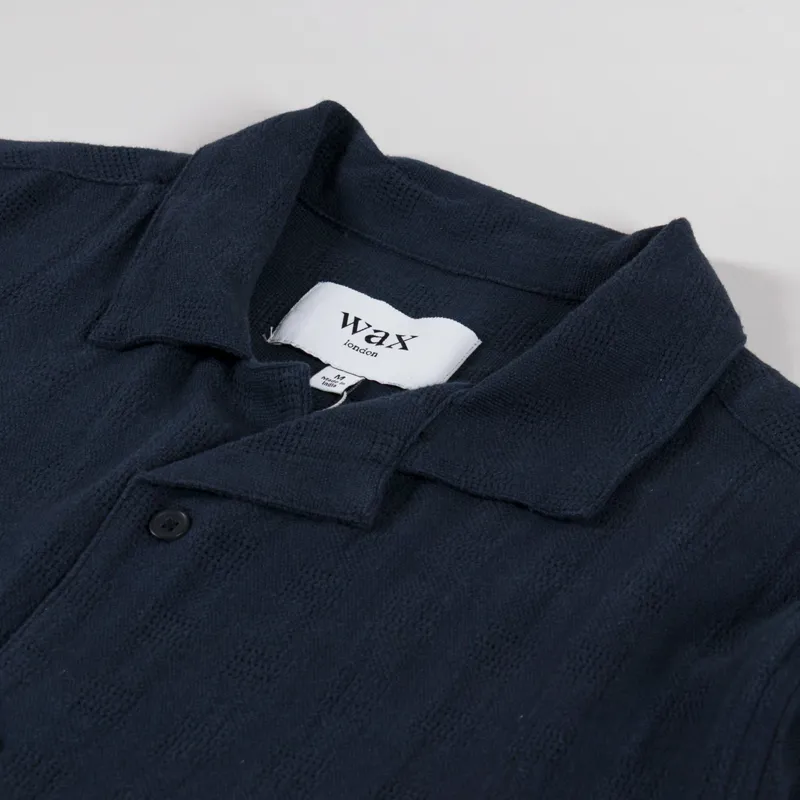 Wax London Didcot Shirt Open Weave Grid Navy-2