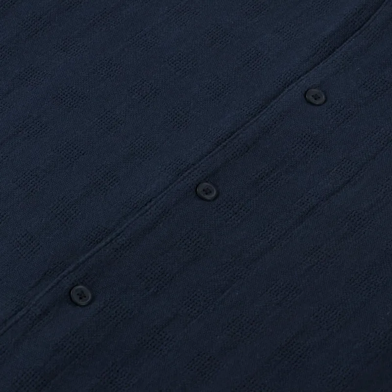 Wax London Didcot Shirt Open Weave Grid Navy-3