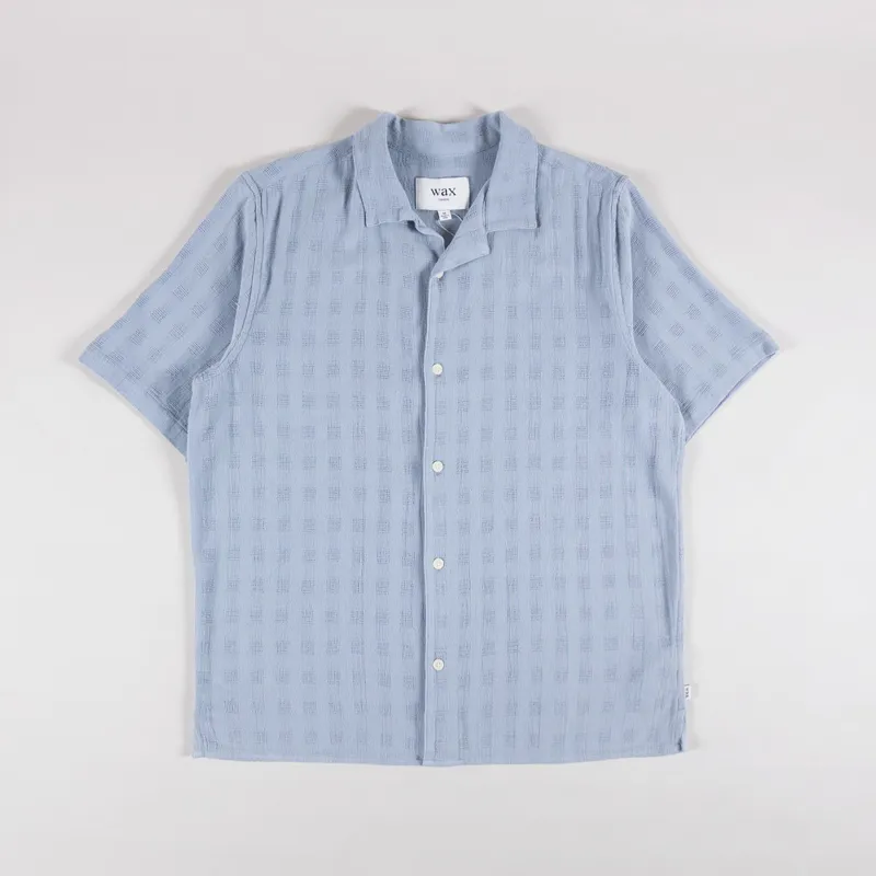 Wax London Didcot Shirt Open Weave Grid Pale Blue