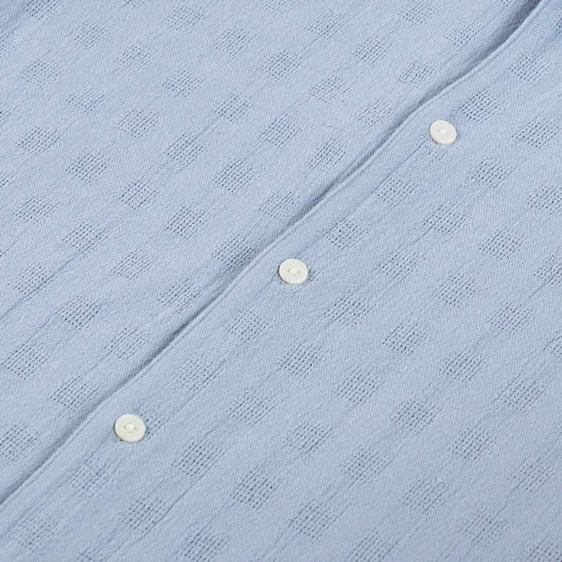 Wax London Didcot Shirt Open Weave Grid Pale Blue-3